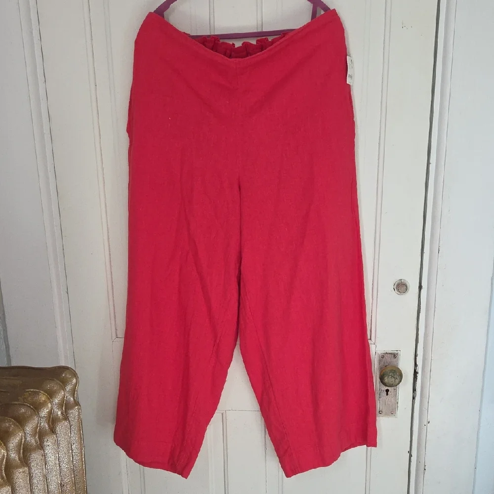 Free People Red Linen Wide Leg Pants